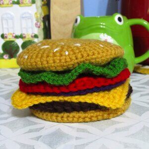 Handmade Crochet Burger Drink Coaster Set